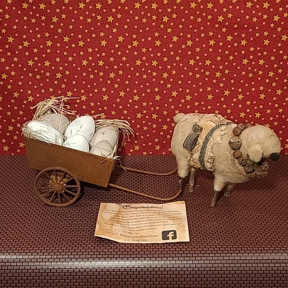 Primitive Sheep Pulling Cart Of Eggs